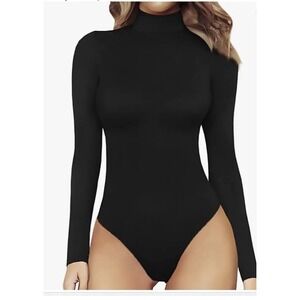 MANGOPOP Women's Size Small Long Sleeve Bodysuit  Mock Turtleneck Black NEW NWT